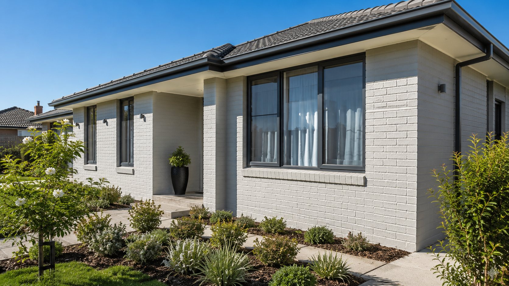 Freshly painted brick house exterior in Geelong with a modern neutral finish
