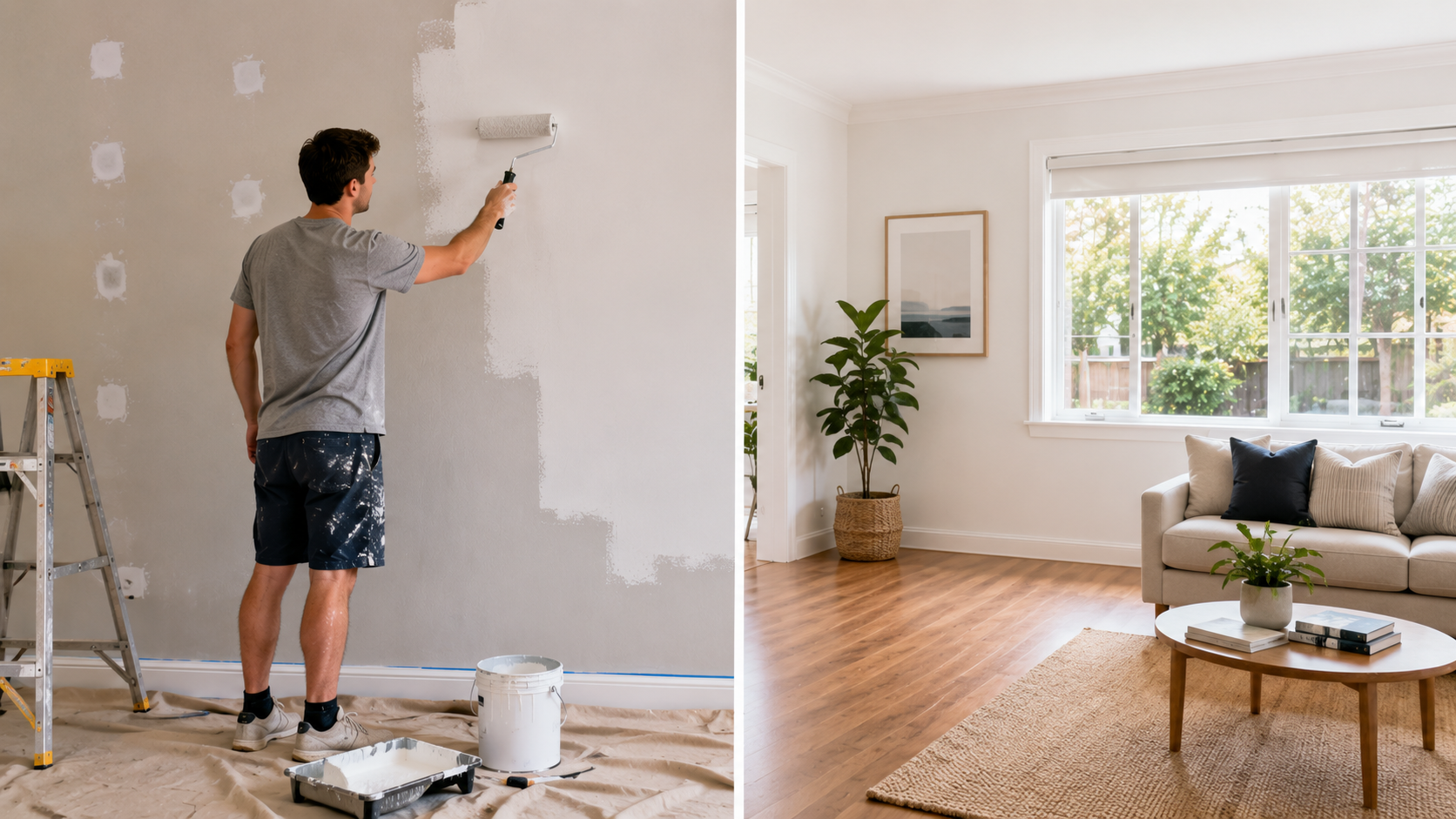 DIY vs professional interior painting in Geelong — homeowner painting a room