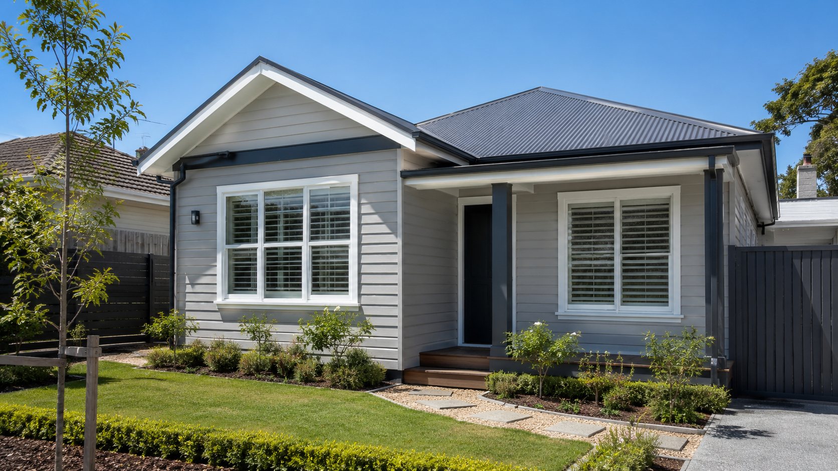 Freshly painted house exterior in Geelong showing a completed repaint