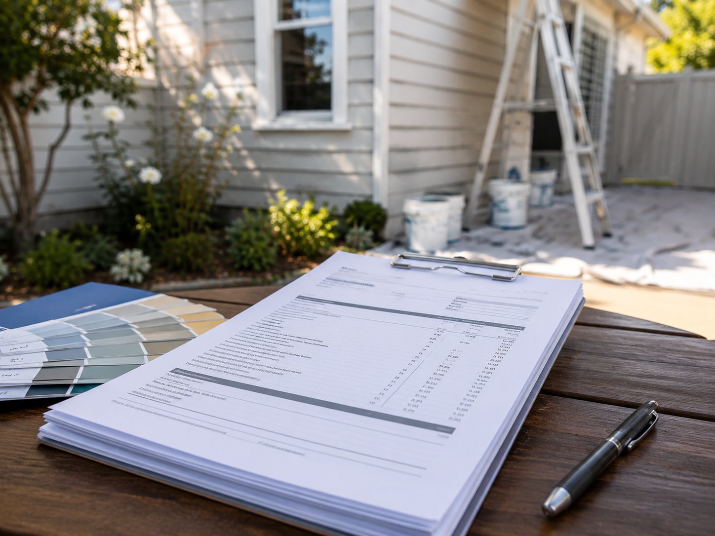 Itemised exterior painting quote document being reviewed at a Geelong home