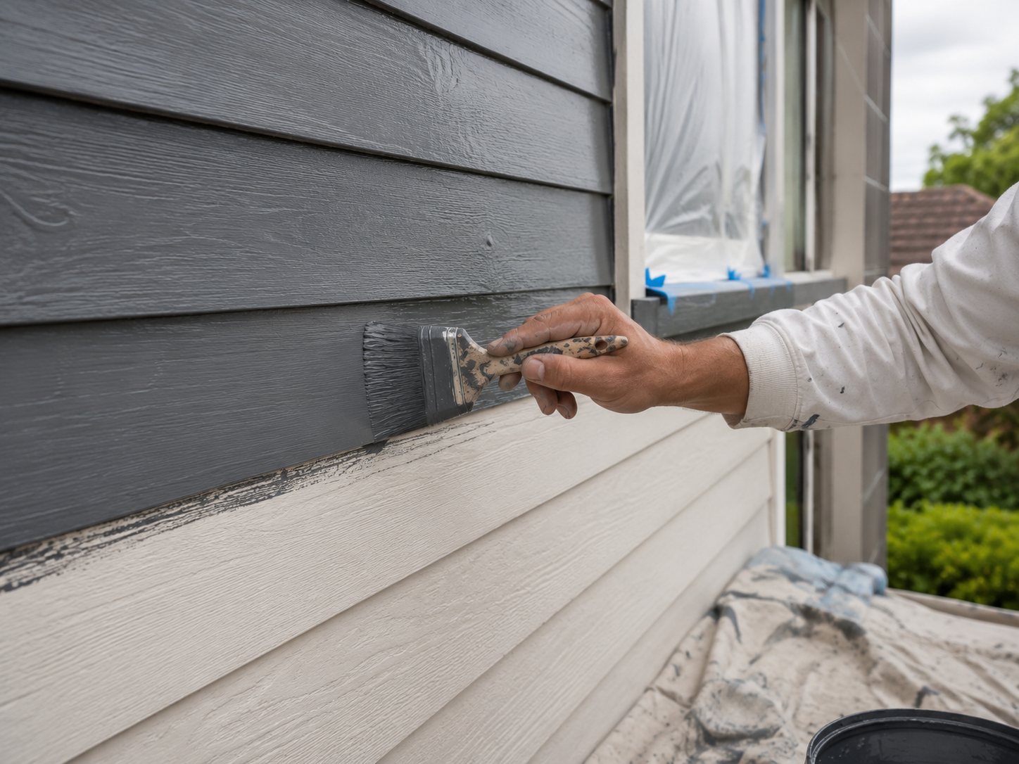 Painter applying an even coat of exterior paint using proper brush technique in Geelong