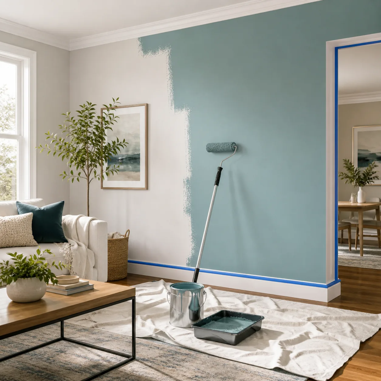 Interior house painting in a Geelong home — living room walls and ceiling