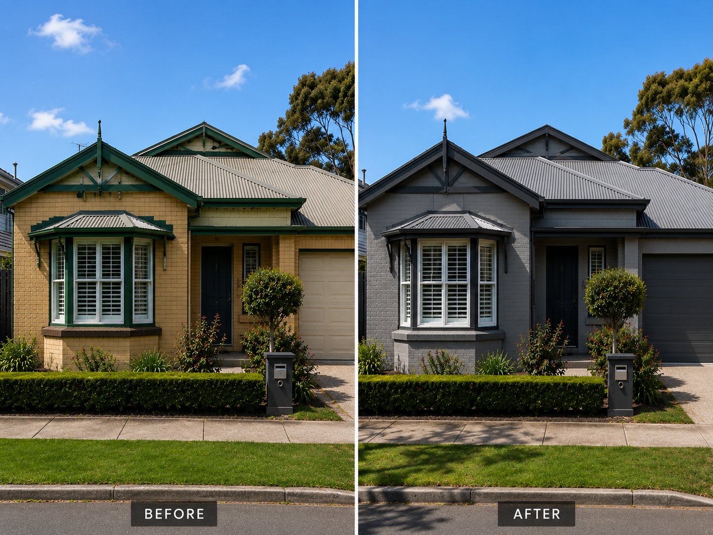 Older Geelong home facade modernised with a warm grey and charcoal trim colour scheme