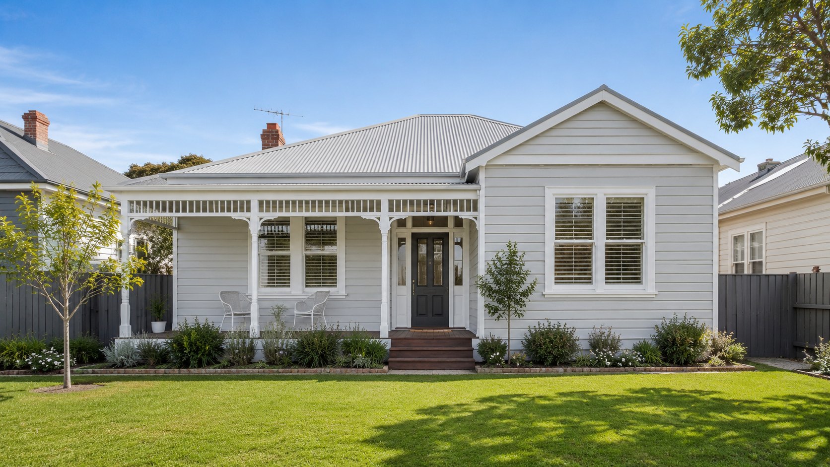 Freshly painted weatherboard house exterior in Geelong with a smooth, even finish