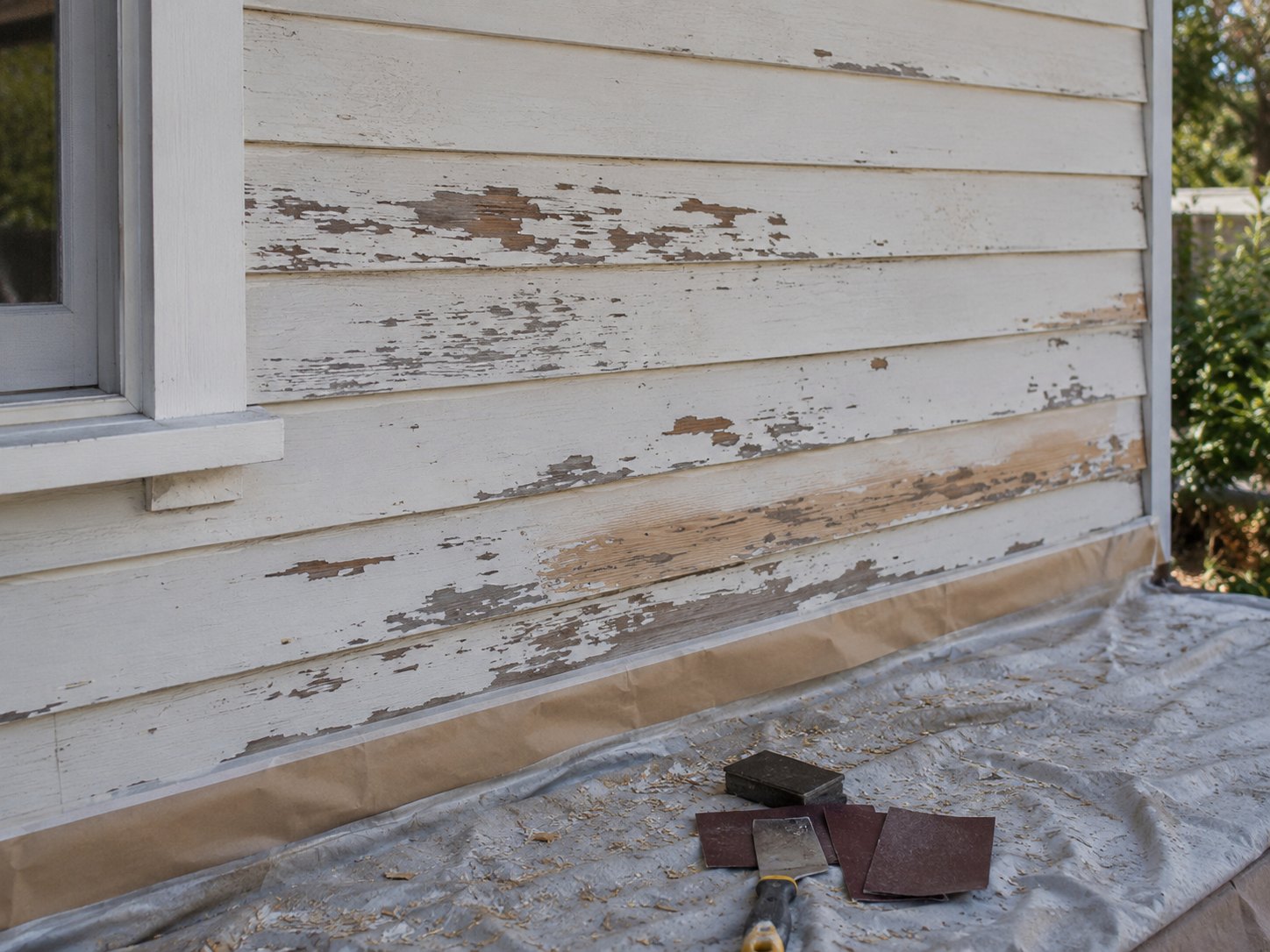 Weatherboard wall being sanded and prepared before painting in Geelong